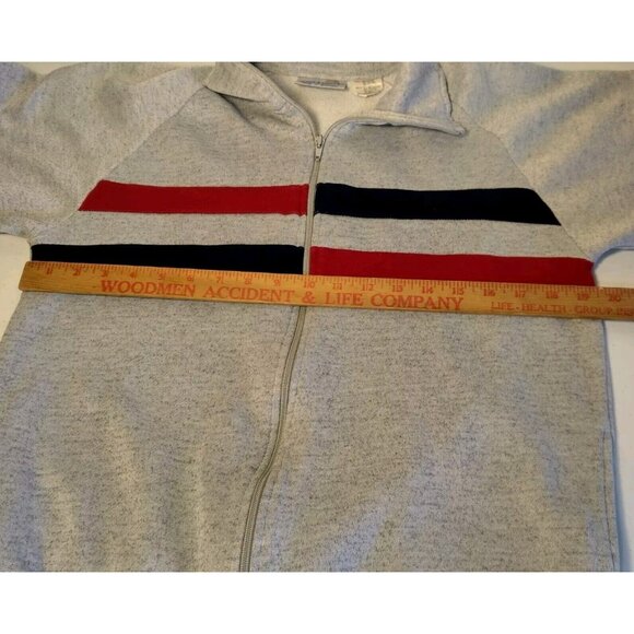 Vintage Track & Court Sweatshirt Men M Tall Gray Full Zip Red Blue Stripe Retro - Picture 4 of 16